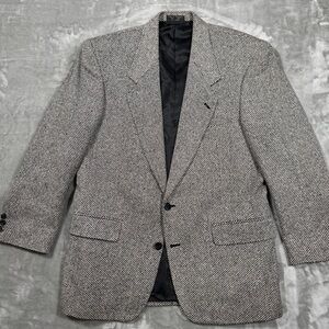 VTG Mappelli de Milano 40R White Black Herringbone 100% Silk Blazer Jacket